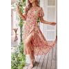 imagePRETTYGARDEN Womens Summer Floral Boho Maxi Dress Short Sleeve Wrap V Neck Ruffle Long Flowy Beach Wedding Guest DressesPrint White Pink