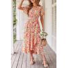 imagePRETTYGARDEN Womens Summer Floral Boho Maxi Dress Short Sleeve Wrap V Neck Ruffle Long Flowy Beach Wedding Guest DressesPrint White Pink