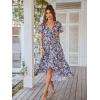 imagePRETTYGARDEN Womens Summer Floral Boho Maxi Dress Short Sleeve Wrap V Neck Ruffle Long Flowy Beach Wedding Guest DressesPurple Floral