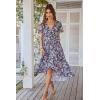 imagePRETTYGARDEN Womens Summer Floral Boho Maxi Dress Short Sleeve Wrap V Neck Ruffle Long Flowy Beach Wedding Guest DressesPurple Floral