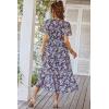 imagePRETTYGARDEN Womens Summer Floral Boho Maxi Dress Short Sleeve Wrap V Neck Ruffle Long Flowy Beach Wedding Guest DressesPurple Floral