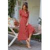 imagePRETTYGARDEN Womens Summer Floral Boho Maxi Dress Short Sleeve Wrap V Neck Ruffle Long Flowy Beach Wedding Guest DressesRed Floral