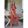 imagePRETTYGARDEN Womens Summer Floral Boho Maxi Dress Short Sleeve Wrap V Neck Ruffle Long Flowy Beach Wedding Guest DressesRed Floral