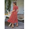 imagePRETTYGARDEN Womens Summer Floral Boho Maxi Dress Short Sleeve Wrap V Neck Ruffle Long Flowy Beach Wedding Guest DressesRed Floral