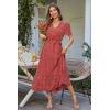 imagePRETTYGARDEN Womens Summer Floral Boho Maxi Dress Short Sleeve Wrap V Neck Ruffle Long Flowy Beach Wedding Guest DressesRed Floral