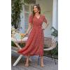 imagePRETTYGARDEN Womens Summer Floral Boho Maxi Dress Short Sleeve Wrap V Neck Ruffle Long Flowy Beach Wedding Guest DressesRed Floral