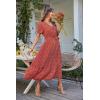 imagePRETTYGARDEN Womens Summer Floral Boho Maxi Dress Short Sleeve Wrap V Neck Ruffle Long Flowy Beach Wedding Guest DressesRed Floral