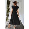 imagePRETTYGARDEN Womens Summer Floral Boho Maxi Dress Short Sleeve Wrap V Neck Ruffle Long Flowy Beach Wedding Guest DressesSolid Black