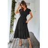 imagePRETTYGARDEN Womens Summer Floral Boho Maxi Dress Short Sleeve Wrap V Neck Ruffle Long Flowy Beach Wedding Guest DressesSolid Black
