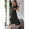 imagePRETTYGARDEN Womens Summer Floral Boho Maxi Dress Short Sleeve Wrap V Neck Ruffle Long Flowy Beach Wedding Guest DressesSolid Black