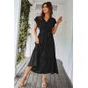 imagePRETTYGARDEN Womens Summer Floral Boho Maxi Dress Short Sleeve Wrap V Neck Ruffle Long Flowy Beach Wedding Guest DressesSolid Black