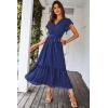 imagePRETTYGARDEN Womens Summer Floral Boho Maxi Dress Short Sleeve Wrap V Neck Ruffle Long Flowy Beach Wedding Guest DressesSolid Blue