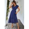 imagePRETTYGARDEN Womens Summer Floral Boho Maxi Dress Short Sleeve Wrap V Neck Ruffle Long Flowy Beach Wedding Guest DressesSolid Blue