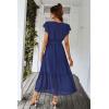 imagePRETTYGARDEN Womens Summer Floral Boho Maxi Dress Short Sleeve Wrap V Neck Ruffle Long Flowy Beach Wedding Guest DressesSolid Blue
