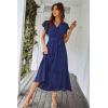 imagePRETTYGARDEN Womens Summer Floral Boho Maxi Dress Short Sleeve Wrap V Neck Ruffle Long Flowy Beach Wedding Guest DressesSolid Blue