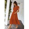 imagePRETTYGARDEN Womens Summer Floral Boho Maxi Dress Short Sleeve Wrap V Neck Ruffle Long Flowy Beach Wedding Guest DressesSolid Brick Red