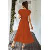 imagePRETTYGARDEN Womens Summer Floral Boho Maxi Dress Short Sleeve Wrap V Neck Ruffle Long Flowy Beach Wedding Guest DressesSolid Brick Red