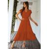 imagePRETTYGARDEN Womens Summer Floral Boho Maxi Dress Short Sleeve Wrap V Neck Ruffle Long Flowy Beach Wedding Guest DressesSolid Brick Red