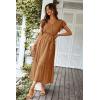 imagePRETTYGARDEN Womens Summer Floral Boho Maxi Dress Short Sleeve Wrap V Neck Ruffle Long Flowy Beach Wedding Guest DressesSolid Brown