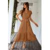 imagePRETTYGARDEN Womens Summer Floral Boho Maxi Dress Short Sleeve Wrap V Neck Ruffle Long Flowy Beach Wedding Guest DressesSolid Brown