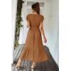 imagePRETTYGARDEN Womens Summer Floral Boho Maxi Dress Short Sleeve Wrap V Neck Ruffle Long Flowy Beach Wedding Guest DressesSolid Brown