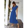 imagePRETTYGARDEN Womens Summer Floral Boho Maxi Dress Short Sleeve Wrap V Neck Ruffle Long Flowy Beach Wedding Guest DressesSolid Dark Blue