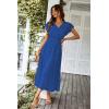 imagePRETTYGARDEN Womens Summer Floral Boho Maxi Dress Short Sleeve Wrap V Neck Ruffle Long Flowy Beach Wedding Guest DressesSolid Dark Blue