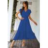 imagePRETTYGARDEN Womens Summer Floral Boho Maxi Dress Short Sleeve Wrap V Neck Ruffle Long Flowy Beach Wedding Guest DressesSolid Dark Blue