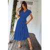 imagePRETTYGARDEN Womens Summer Floral Boho Maxi Dress Short Sleeve Wrap V Neck Ruffle Long Flowy Beach Wedding Guest DressesSolid Dark Blue