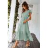 imagePRETTYGARDEN Womens Summer Floral Boho Maxi Dress Short Sleeve Wrap V Neck Ruffle Long Flowy Beach Wedding Guest DressesSolid Green