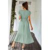 imagePRETTYGARDEN Womens Summer Floral Boho Maxi Dress Short Sleeve Wrap V Neck Ruffle Long Flowy Beach Wedding Guest DressesSolid Green