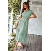 imagePRETTYGARDEN Womens Summer Floral Boho Maxi Dress Short Sleeve Wrap V Neck Ruffle Long Flowy Beach Wedding Guest DressesSolid Green
