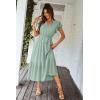 imagePRETTYGARDEN Womens Summer Floral Boho Maxi Dress Short Sleeve Wrap V Neck Ruffle Long Flowy Beach Wedding Guest DressesSolid Green