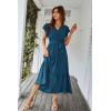 imagePRETTYGARDEN Womens Summer Floral Boho Maxi Dress Short Sleeve Wrap V Neck Ruffle Long Flowy Beach Wedding Guest DressesSolid Lake Blue