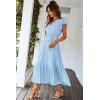 imagePRETTYGARDEN Womens Summer Floral Boho Maxi Dress Short Sleeve Wrap V Neck Ruffle Long Flowy Beach Wedding Guest DressesSolid Light Blue