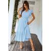 imagePRETTYGARDEN Womens Summer Floral Boho Maxi Dress Short Sleeve Wrap V Neck Ruffle Long Flowy Beach Wedding Guest DressesSolid Light Blue