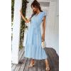 imagePRETTYGARDEN Womens Summer Floral Boho Maxi Dress Short Sleeve Wrap V Neck Ruffle Long Flowy Beach Wedding Guest DressesSolid Light Blue