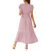 imagePRETTYGARDEN Womens Summer Floral Boho Maxi Dress Short Sleeve Wrap V Neck Ruffle Long Flowy Beach Wedding Guest DressesSolid Pink