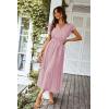 imagePRETTYGARDEN Womens Summer Floral Boho Maxi Dress Short Sleeve Wrap V Neck Ruffle Long Flowy Beach Wedding Guest DressesSolid Pink