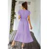 imagePRETTYGARDEN Womens Summer Floral Boho Maxi Dress Short Sleeve Wrap V Neck Ruffle Long Flowy Beach Wedding Guest DressesSolid Purple