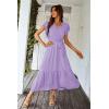 imagePRETTYGARDEN Womens Summer Floral Boho Maxi Dress Short Sleeve Wrap V Neck Ruffle Long Flowy Beach Wedding Guest DressesSolid Purple