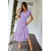 imagePRETTYGARDEN Womens Summer Floral Boho Maxi Dress Short Sleeve Wrap V Neck Ruffle Long Flowy Beach Wedding Guest DressesSolid Purple
