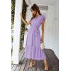 imagePRETTYGARDEN Womens Summer Floral Boho Maxi Dress Short Sleeve Wrap V Neck Ruffle Long Flowy Beach Wedding Guest DressesSolid Purple