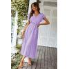 imagePRETTYGARDEN Womens Summer Floral Boho Maxi Dress Short Sleeve Wrap V Neck Ruffle Long Flowy Beach Wedding Guest DressesSolid Purple