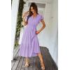 imagePRETTYGARDEN Womens Summer Floral Boho Maxi Dress Short Sleeve Wrap V Neck Ruffle Long Flowy Beach Wedding Guest DressesSolid Purple