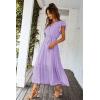 imagePRETTYGARDEN Womens Summer Floral Boho Maxi Dress Short Sleeve Wrap V Neck Ruffle Long Flowy Beach Wedding Guest DressesSolid Purple