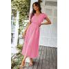 imagePRETTYGARDEN Womens Summer Floral Boho Maxi Dress Short Sleeve Wrap V Neck Ruffle Long Flowy Beach Wedding Guest DressesSolid Rose Pink