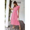 imagePRETTYGARDEN Womens Summer Floral Boho Maxi Dress Short Sleeve Wrap V Neck Ruffle Long Flowy Beach Wedding Guest DressesSolid Rose Pink