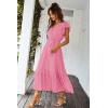 imagePRETTYGARDEN Womens Summer Floral Boho Maxi Dress Short Sleeve Wrap V Neck Ruffle Long Flowy Beach Wedding Guest DressesSolid Rose Pink