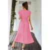 imagePRETTYGARDEN Womens Summer Floral Boho Maxi Dress Short Sleeve Wrap V Neck Ruffle Long Flowy Beach Wedding Guest DressesSolid Rose Pink